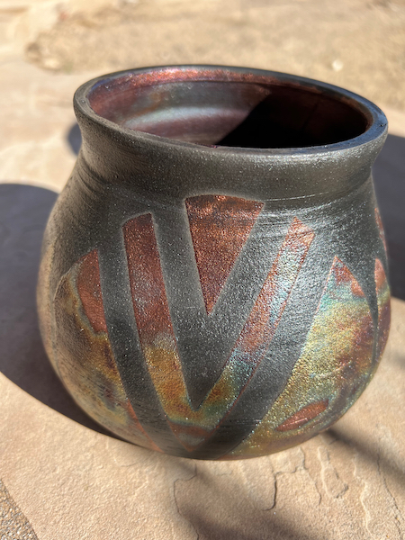 Raku Belly Vase with angles